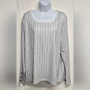 Exclusive XXL Striped Pullover Top Blouse Long Sleeve Stretch Gray White